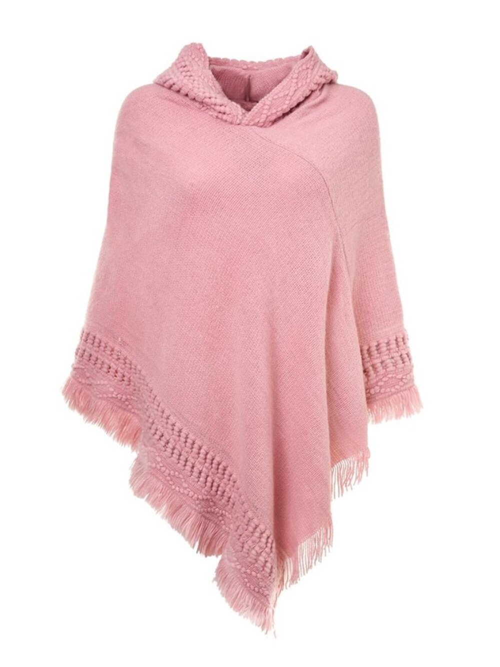 Women's Witchy Hooded Knit Poncho with Fringe